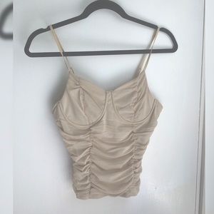 Cream ruched tulle bustier top
